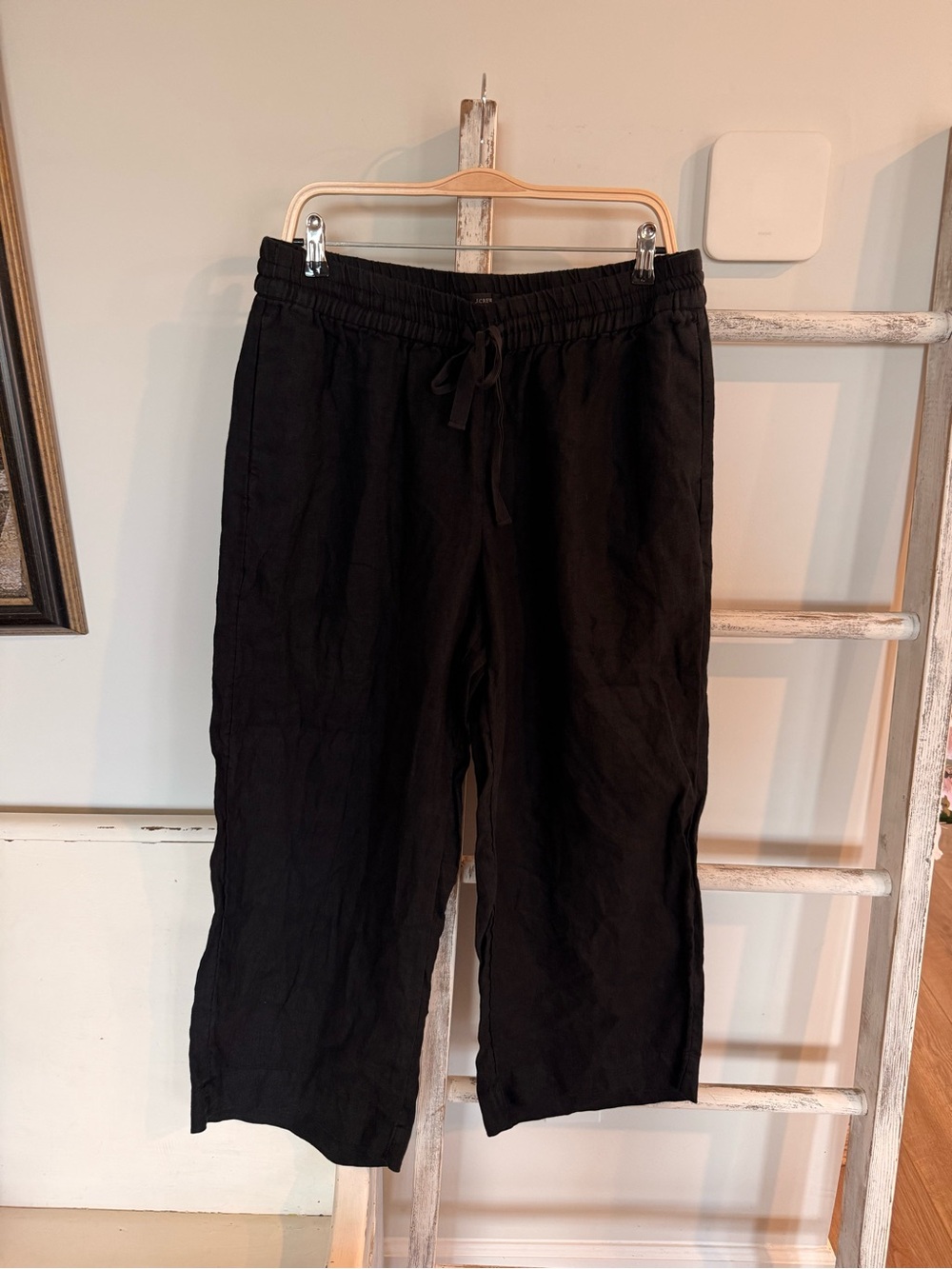 J Crew Womens Linen Blend High Rise Wide  Pants Size Large Tall Black